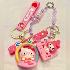 NEW! HELLO KITTY/Sanrio/Labubu Cute Pink and Purple Keychains
